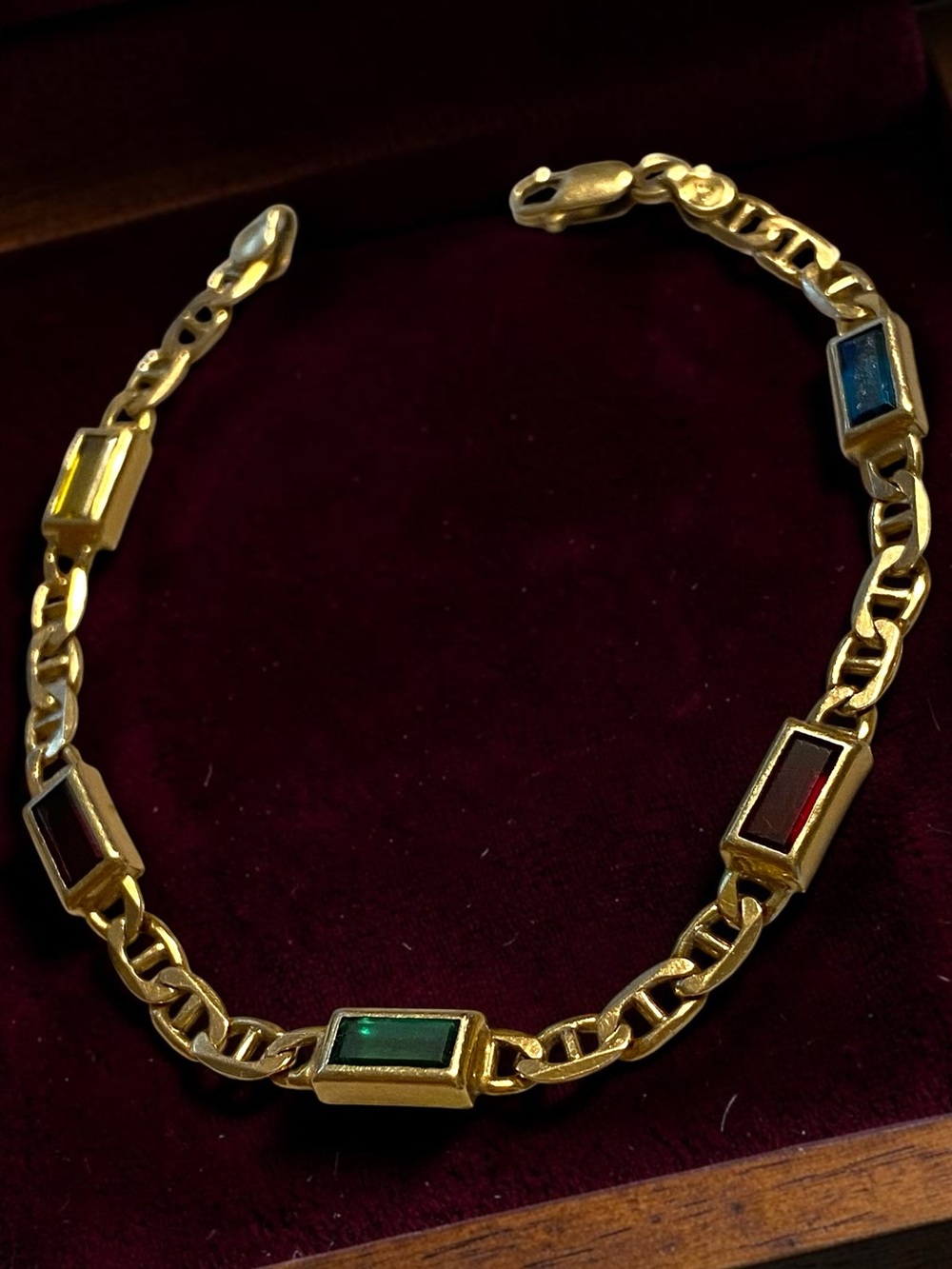 Estate 14K Italian Yellow Gold Multi-Color Gemstone Mariner Link 7.25” Bracelet! - Picture 11 of 16
